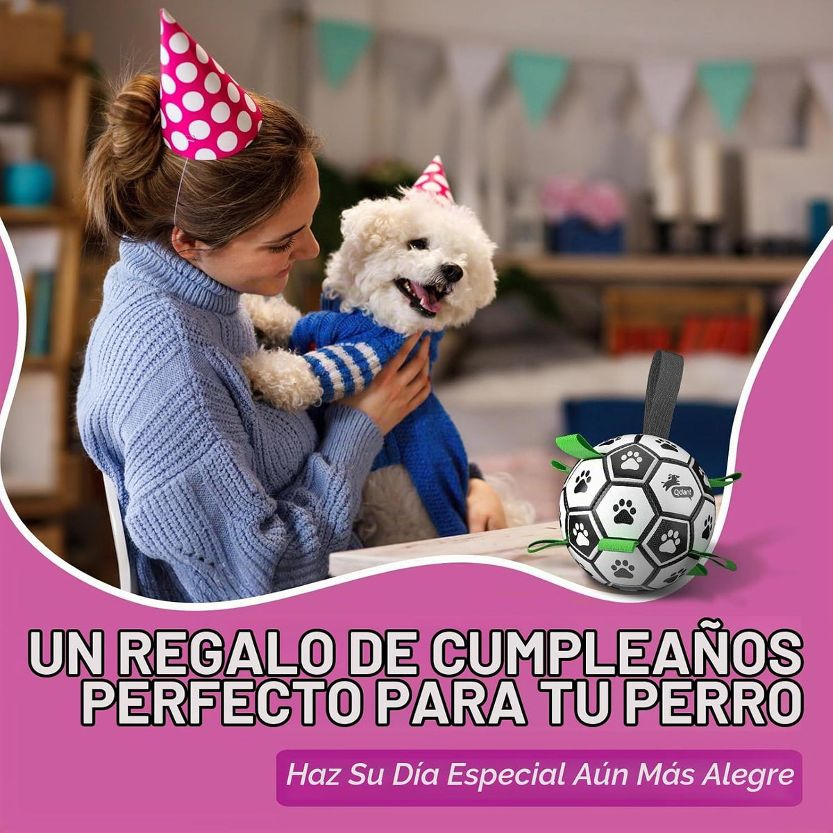 QDAN Pelotas de fútbol para perros con campana en el interior, pelo...