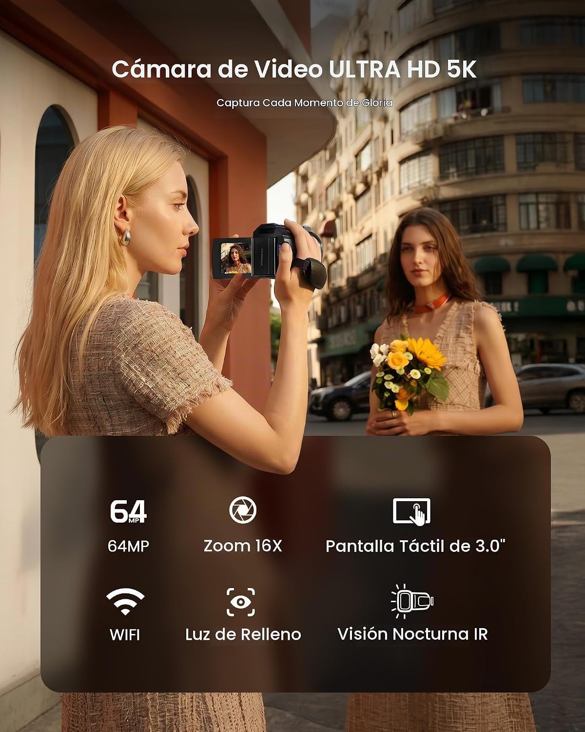 Videocámara de video 5K, cámaras de video de 64MP para filmar con p...