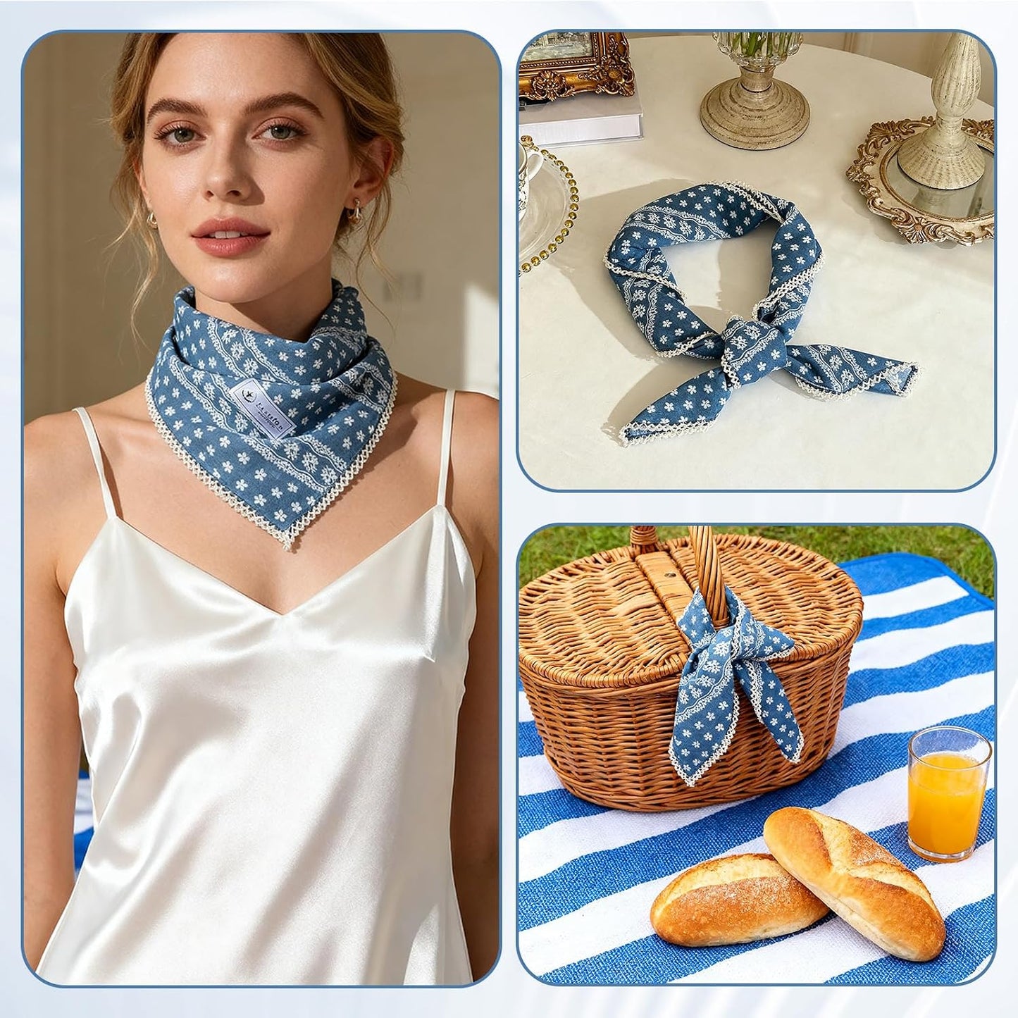Ymapinc Pañuelo tipo bandana azul, 27.56 x 27.56 pulgadas, pañuelo...