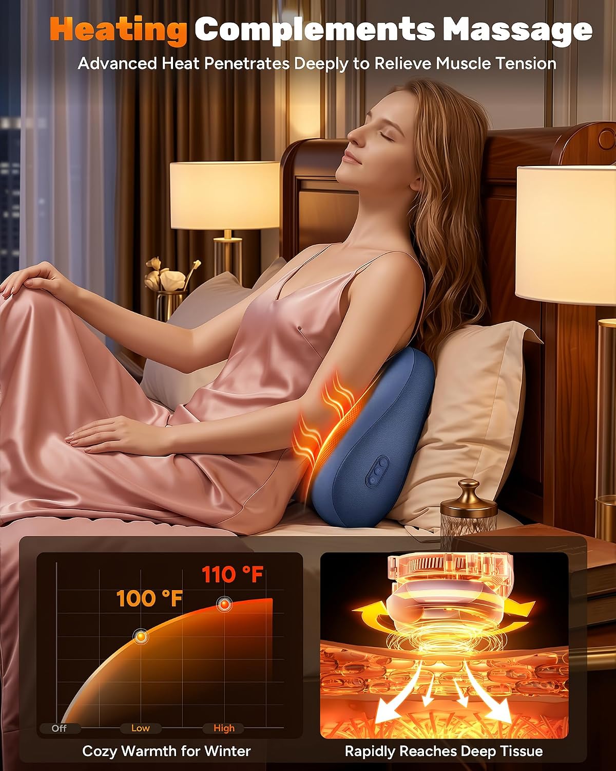 Masajeador de espalda eléctrico JZBRAIN, calor de amasado de tejido...