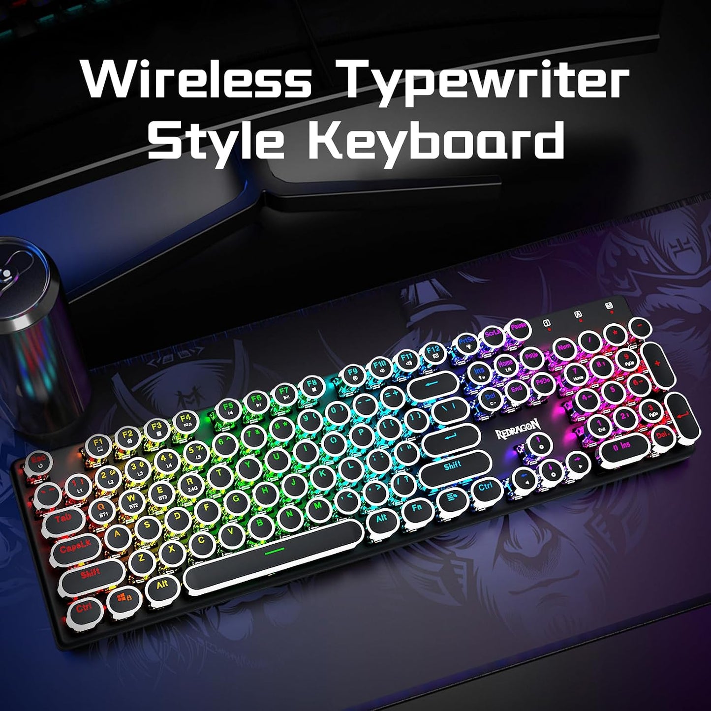 Redragon Teclado de máquina de escribir inalámbrico, teclado mecáni...