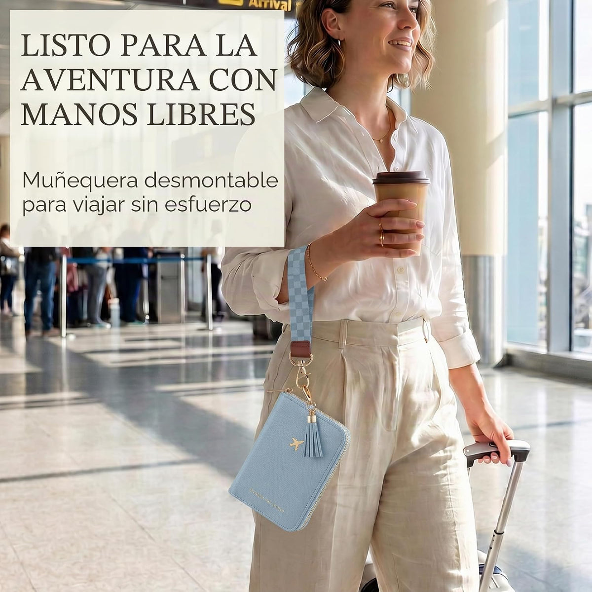 Hermoso soporte para pasaporte y cartera de viaje con correa de muñ...