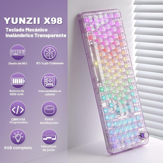 YUNZII X98 QMK\/VIA Teclado Mecánico Inalámbrico para Juegos con Pe...