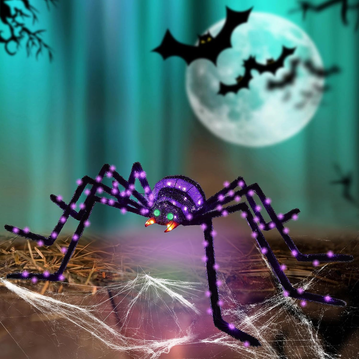Araña gigante de 6.8 pies, decoración de Halloween para exteriores,...