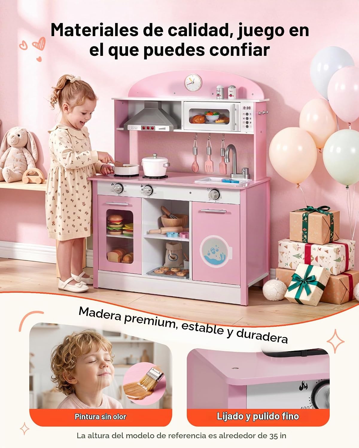 VEVOR Juego de cocina para niños, de madera, juego de cocina para n...