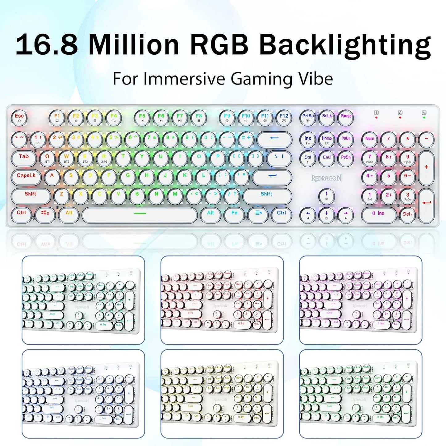Redragon K710 - Teclado mecánico inalámbrico tipo máquina de escrib...