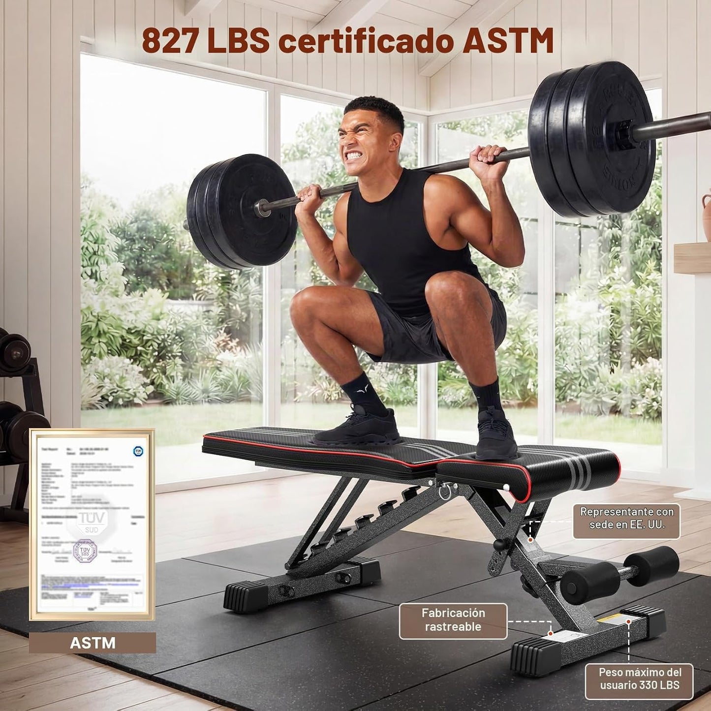 Banco de pesas ajustable YOLEO, certificado ASTM 827LBS | 98% premo...