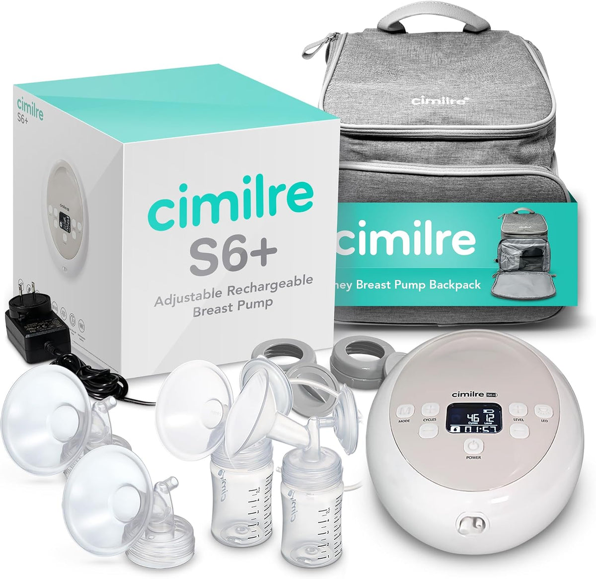 Cimilre S6+ - Paquete de extractor de leche recargable ajustable y...