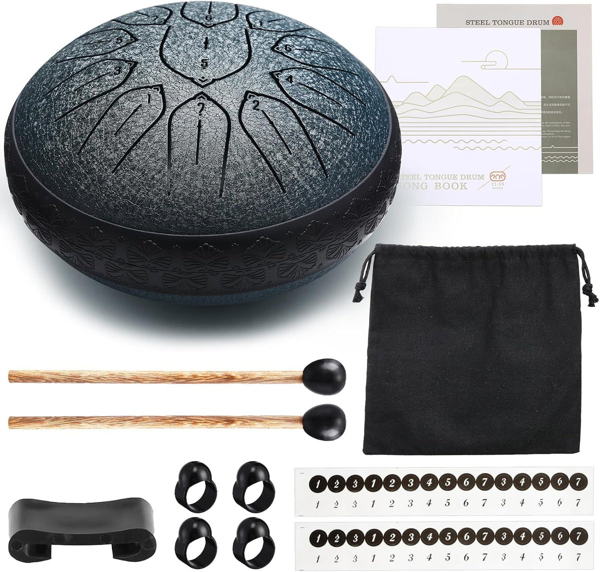 PUJONI Tambor de lengua de acero, instrumentos de percusión de 11 n...