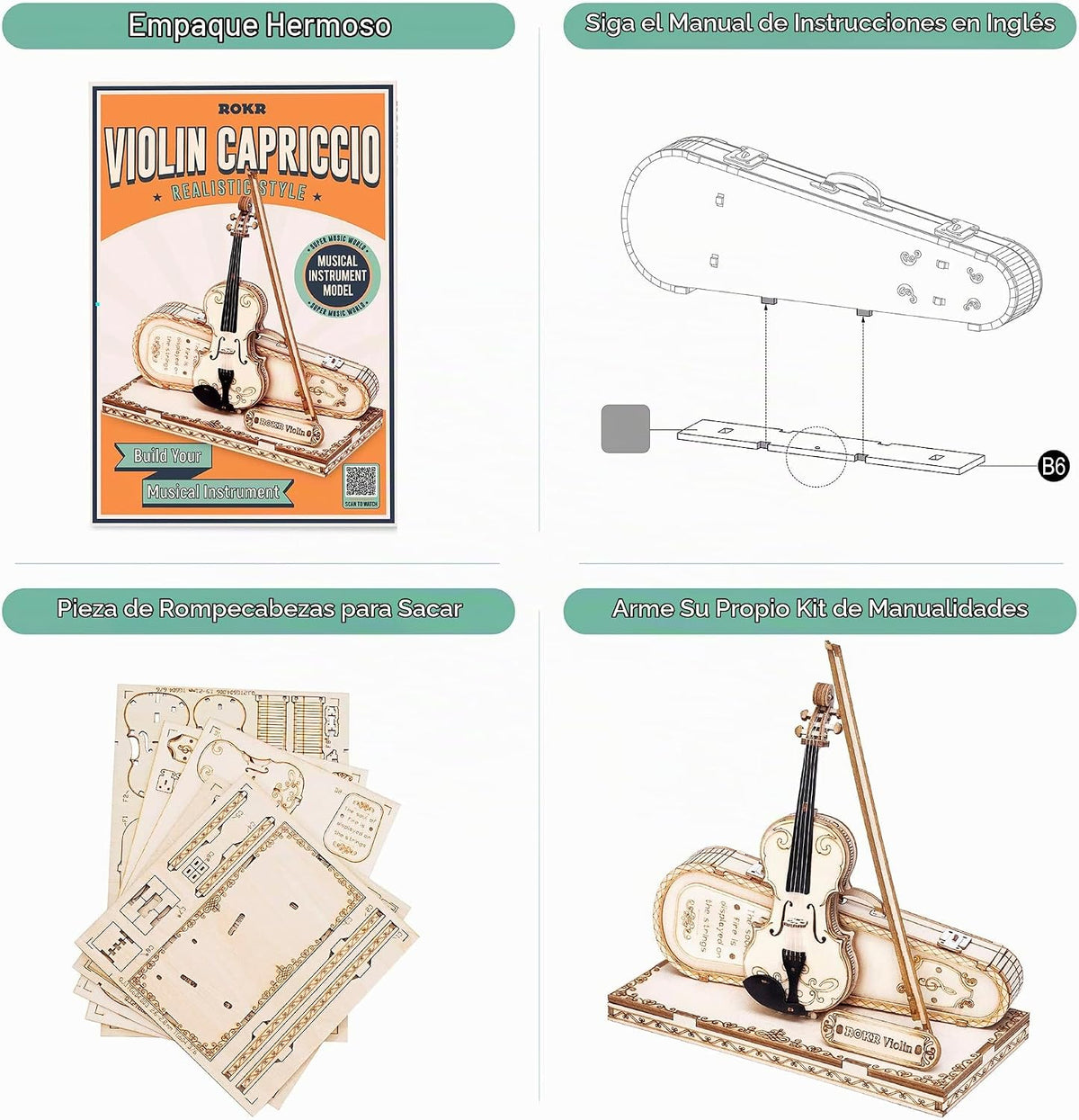 ROKR Rompecabezas 3D de Madera para Adultos Violín, Kit de Modelo d...