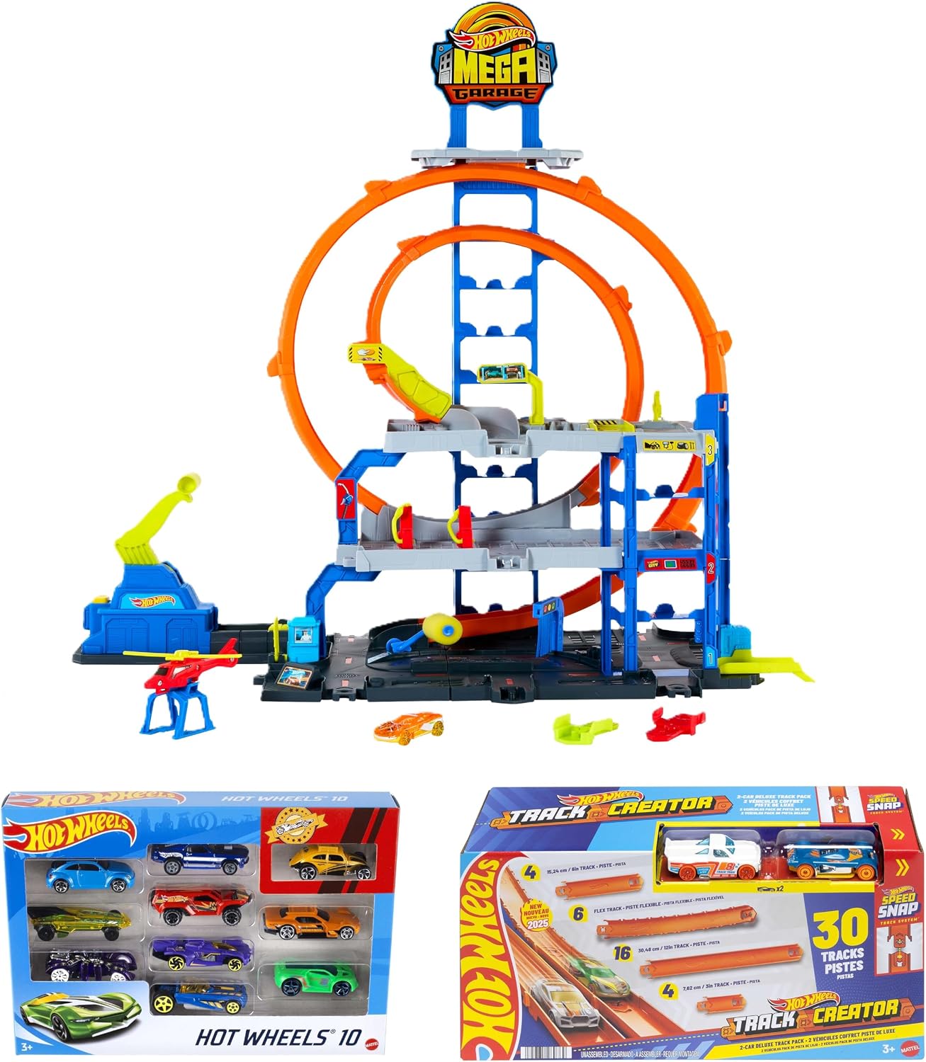 Paquete de Hot Wheels Track Set con automóvil y helicóptero, 2 bucl...