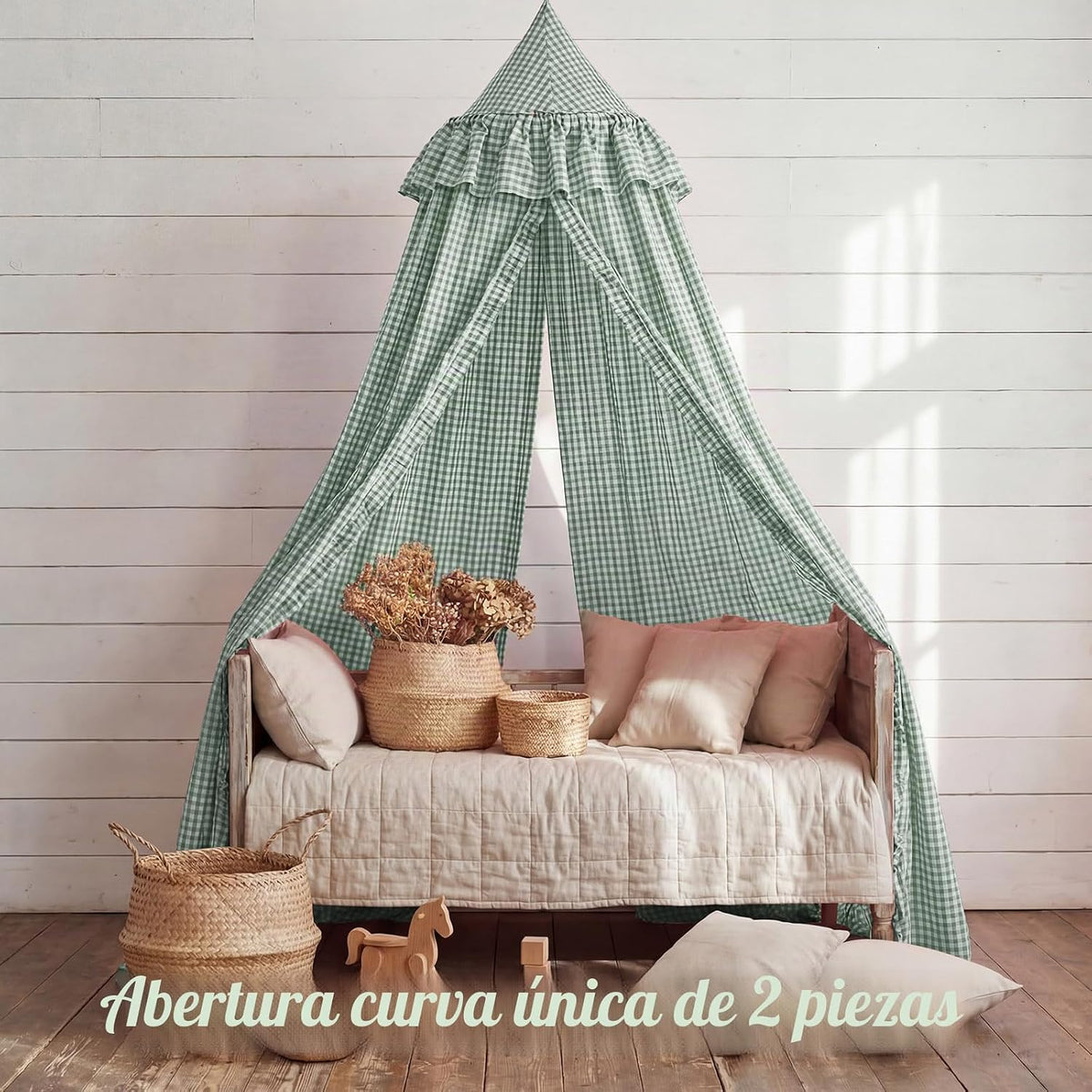 SmoothNovelty Toldo de cama a cuadros con volantes, suave, estilo v...