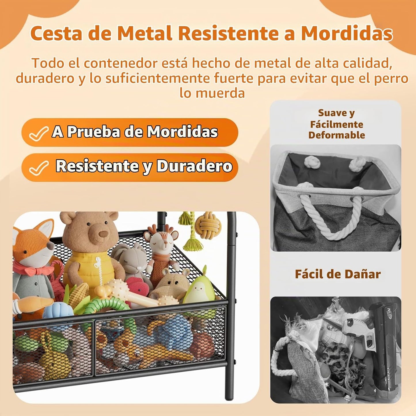 Lomivra Cesta de juguetes de metal completo para perros, 23.6 x 11....