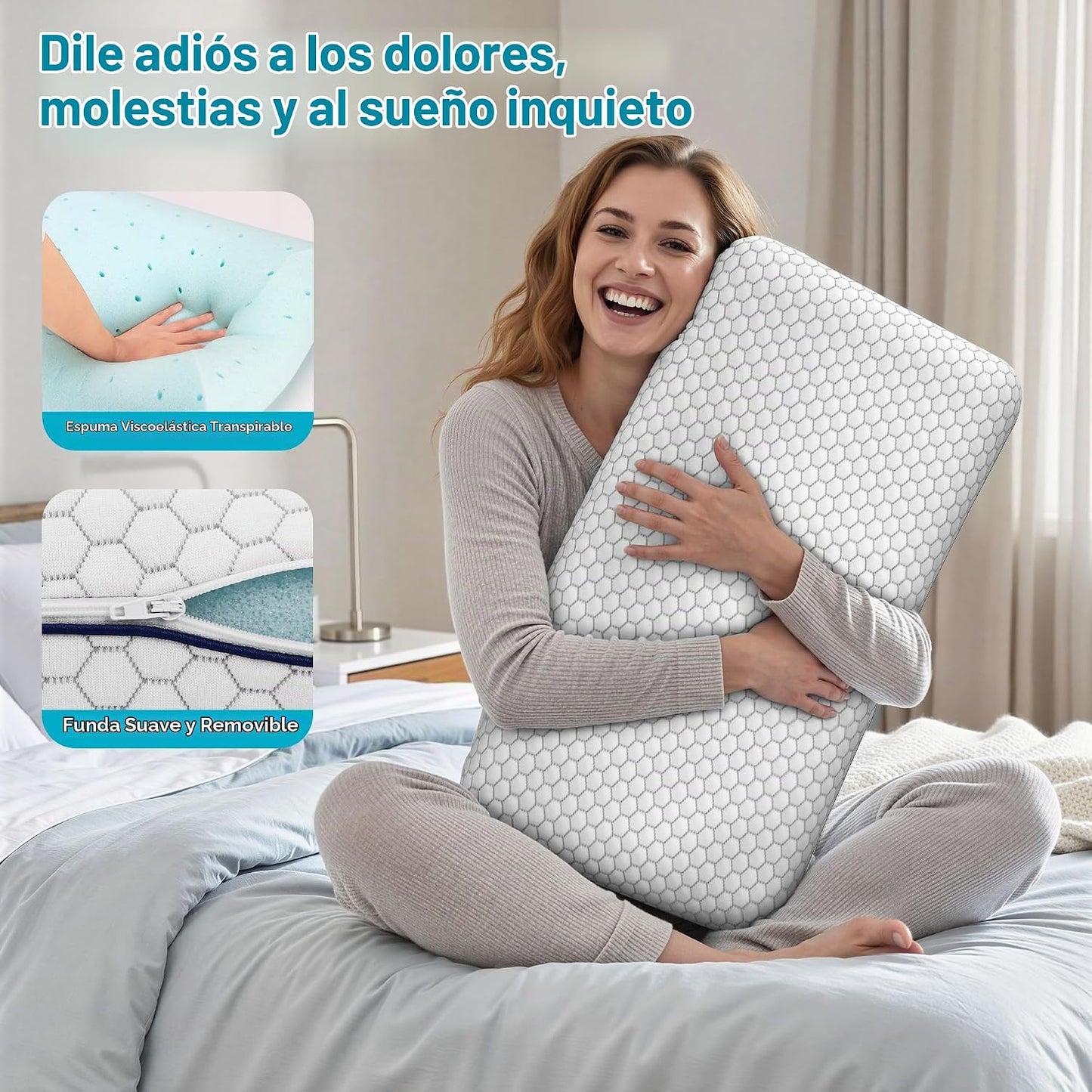 CushyOasis Almohadas de espuma viscoelástica para dormir de lado, e...