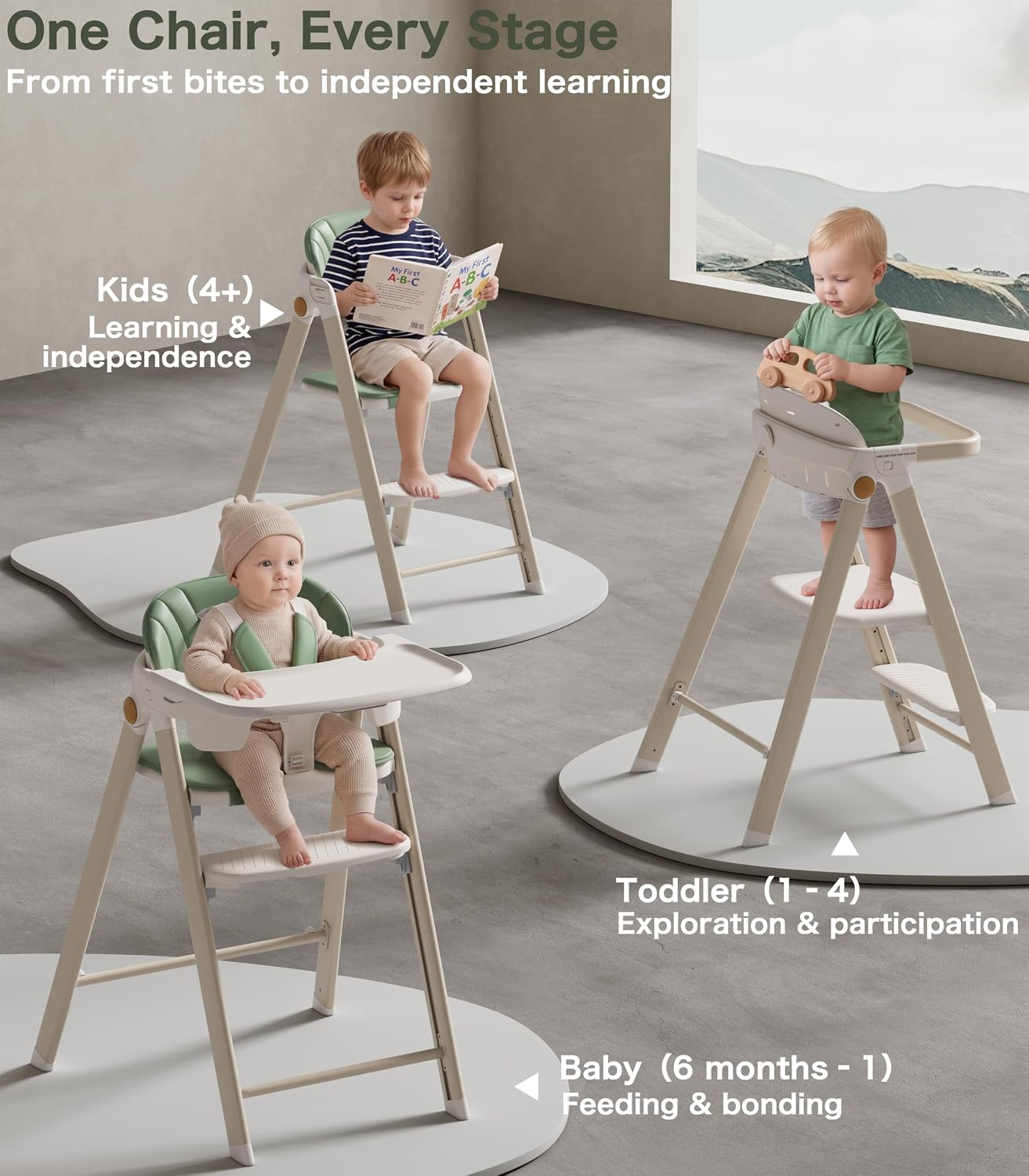 Trona convertible para bebé y torre plegable de pie para niños, ver...