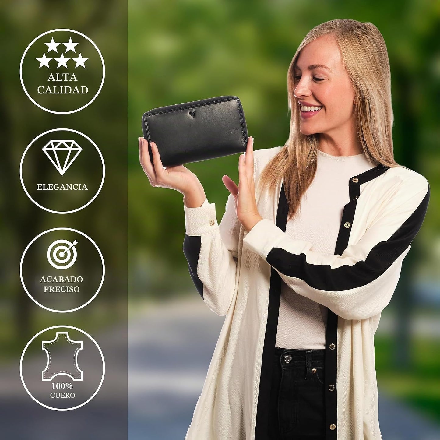 Lavalen Cartera RFID de cuero para mujer \u2013 Moderna cartera RFI...