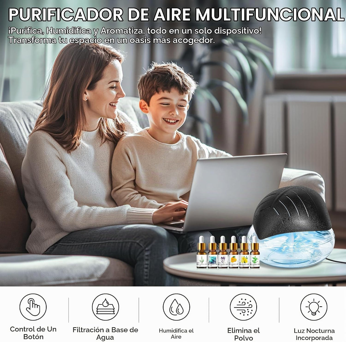 Purificador de aire de agua para el hogar con difusor de aceite ese...