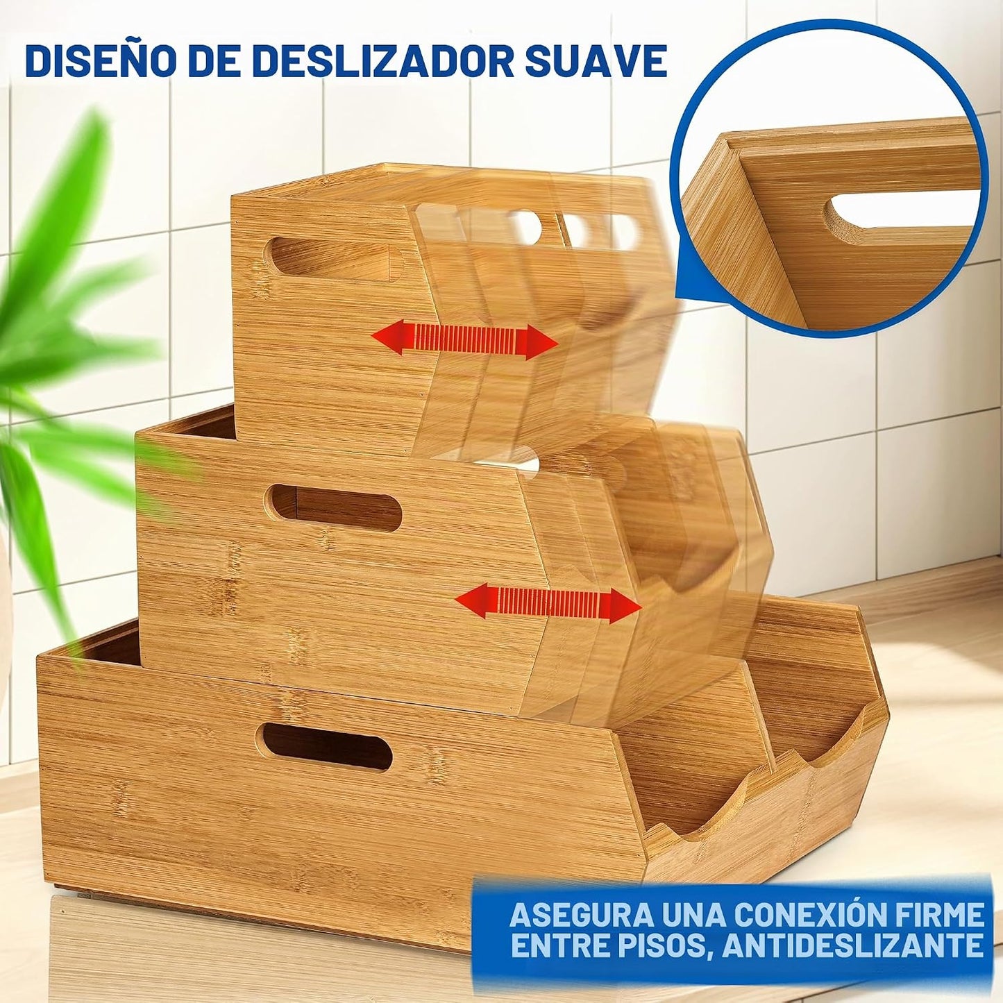[Actualizado] Contenedores de almacenamiento apilables de bambú de...