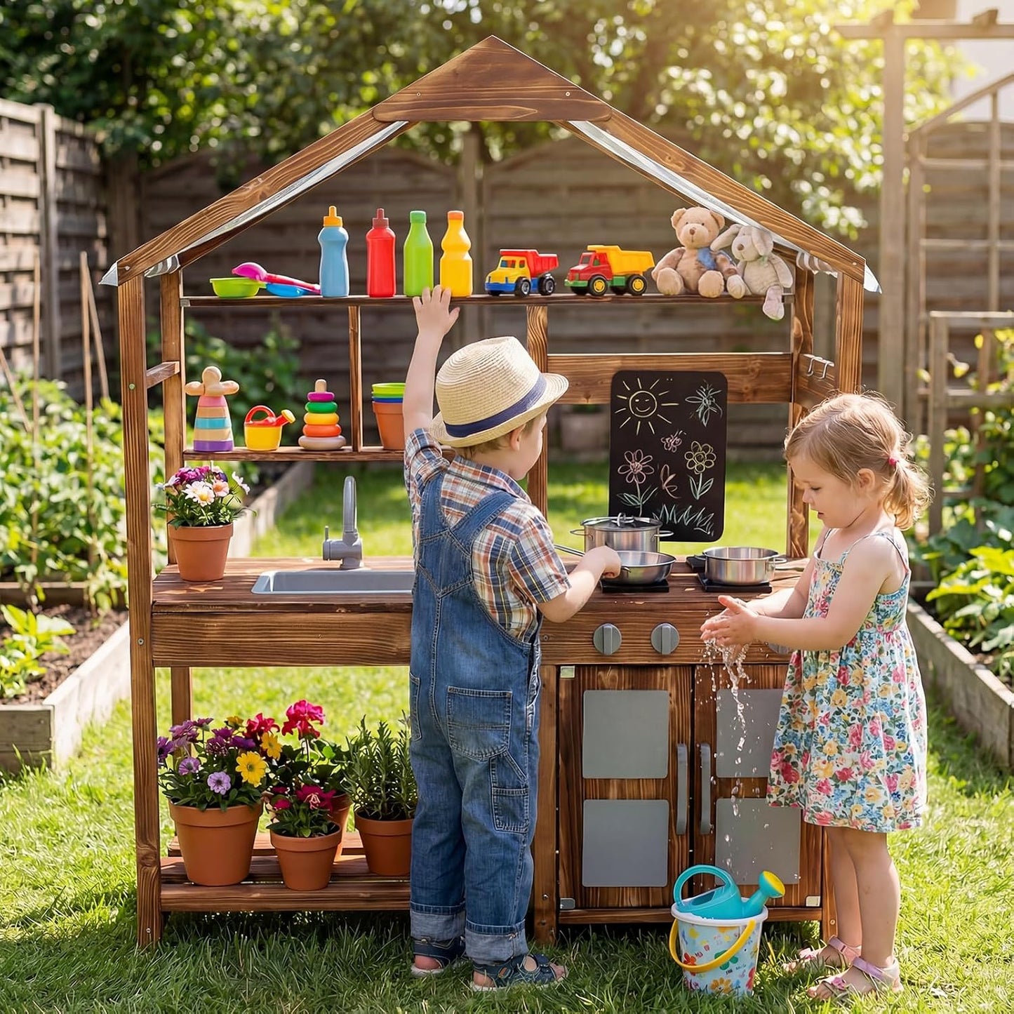 Costzon Cocina de Barro para Niños al Aire Libre, Cocina de Juego d...