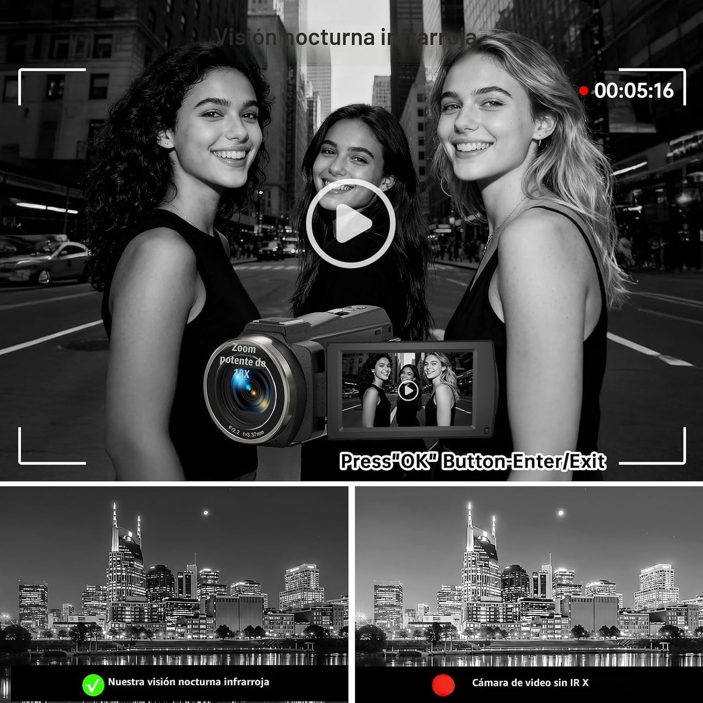 Videocámara 8K 2025 Última Cámaras de Video Ultra HD de 88MP WiFi C...