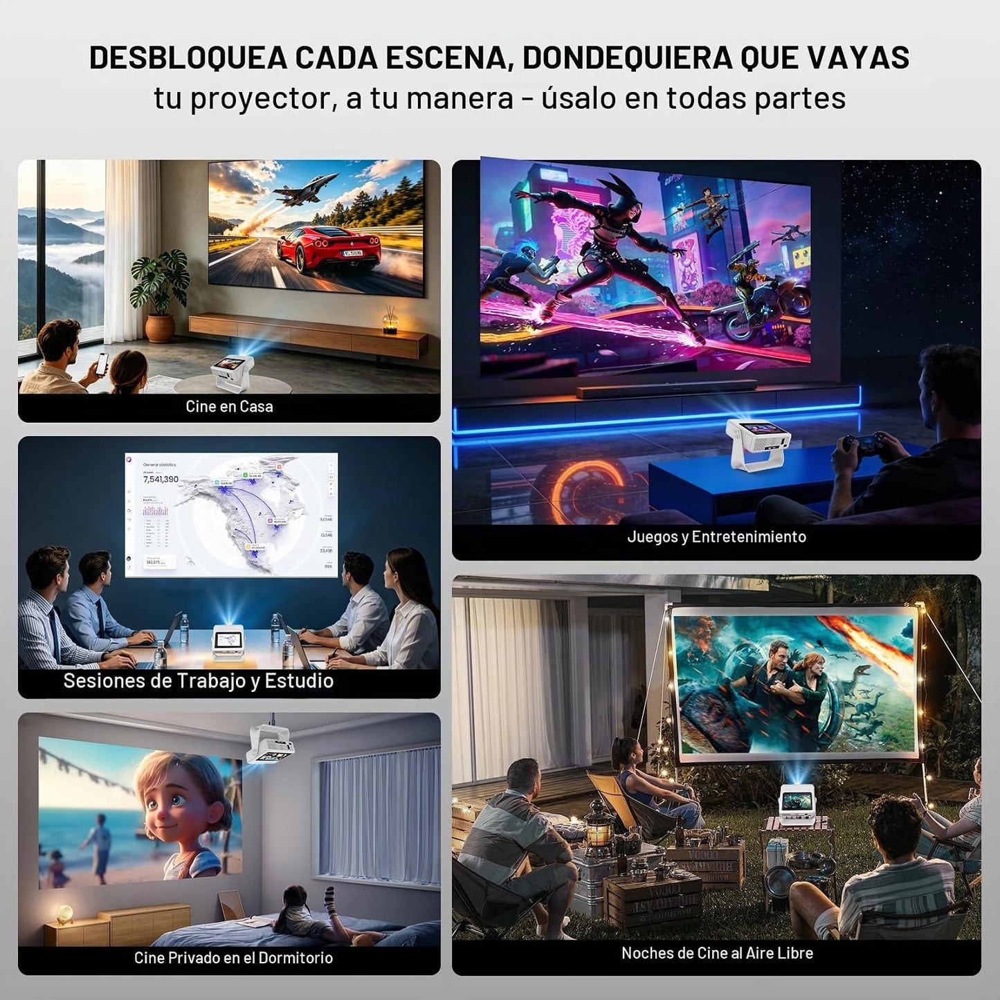 Proyector inteligente con WiFi y Bluetooth, 4K compatible con Nativ...