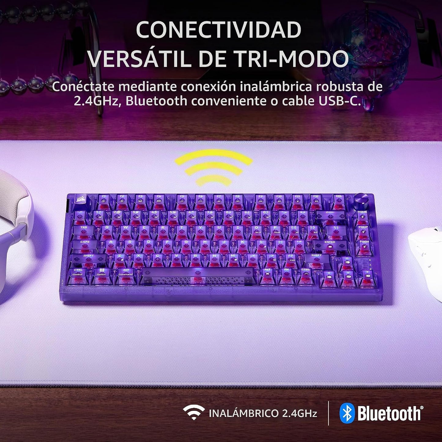 Corsair Teclado mecánico inalámbrico para juegos K65 Plus 75% RGB i...