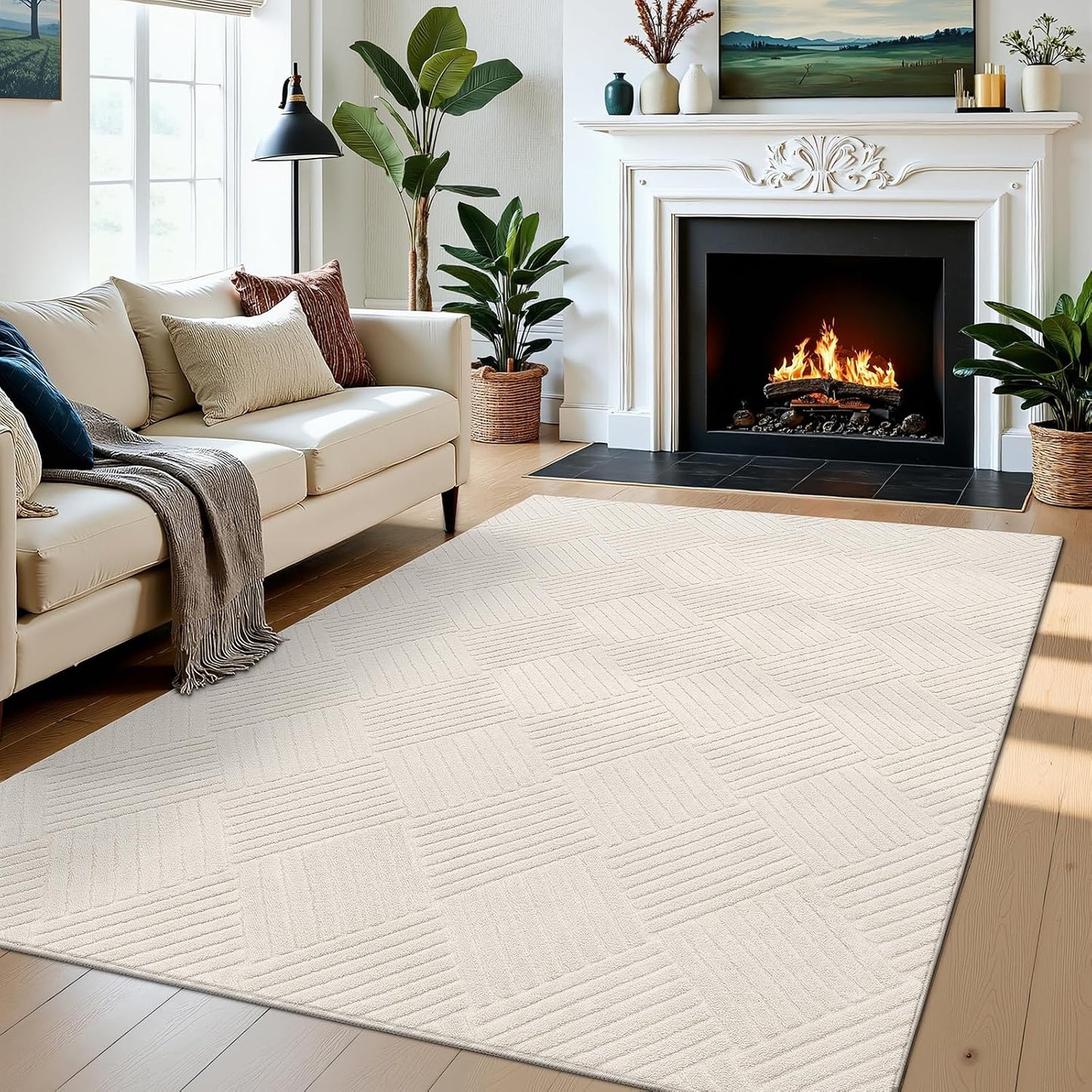 Vaukki Alfombra de sala de estar de 5 x 7 pulgadas, color beige, su...