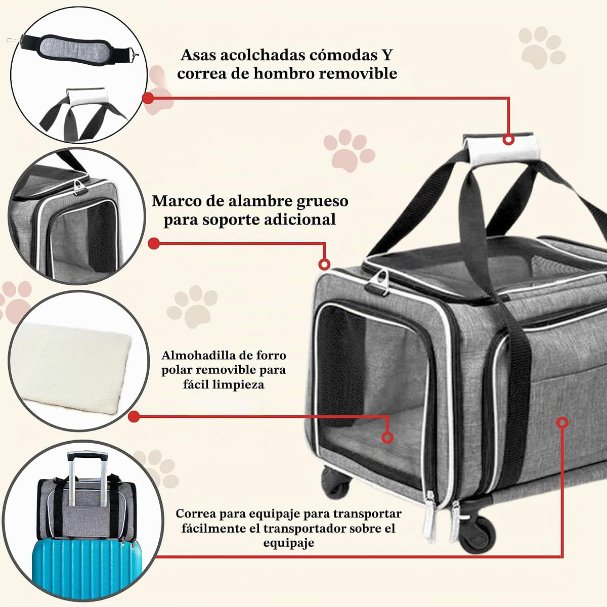 Ruff Life 101 Transportín de Mascotas Premium Expandible con Ruedas...