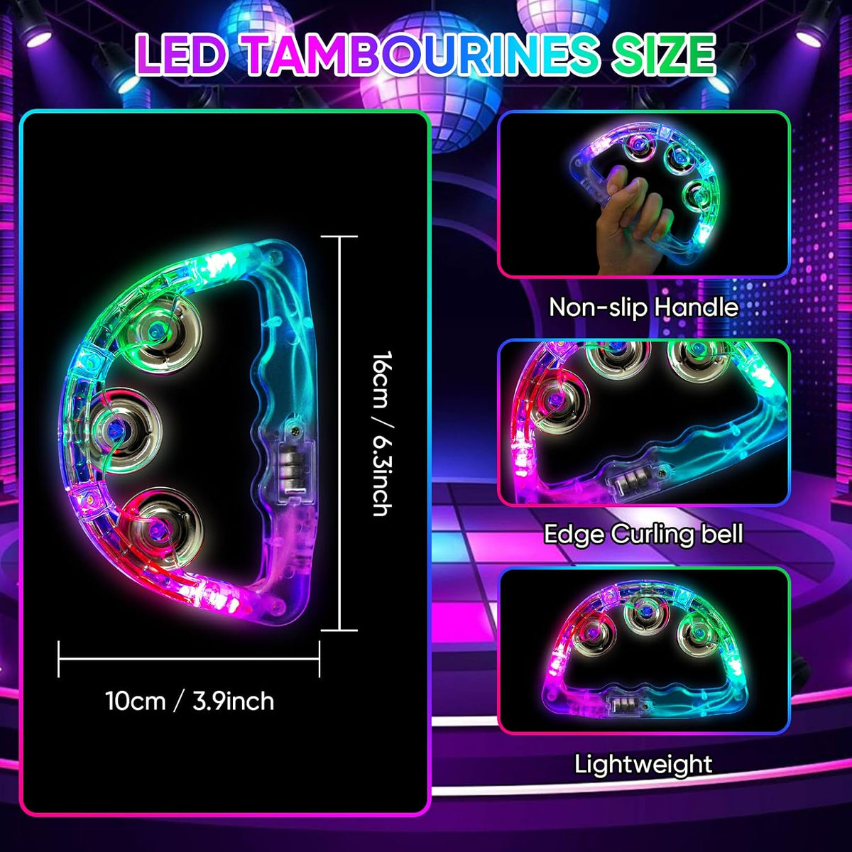 Panderetas musicales con luz LED: pandereta intermitente de mano qu...