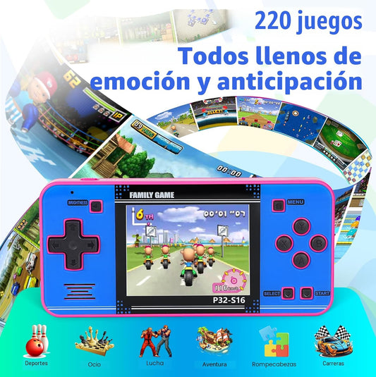 Juego portátil para niños, 220 videojuegos de 32 bits integrados, p...