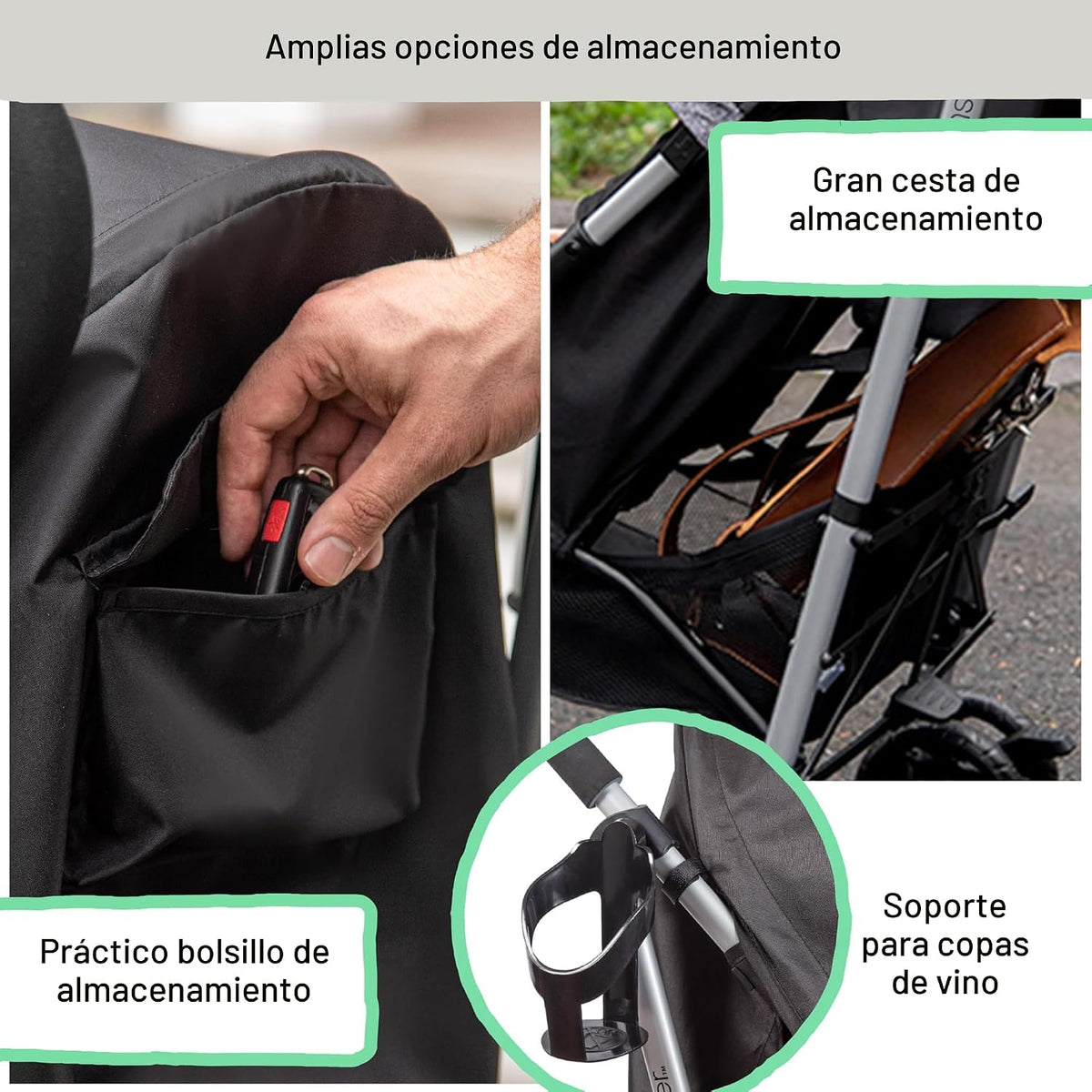 3Dlite ST Convenience Cochecito, negro y gris, cochecito ligero con...