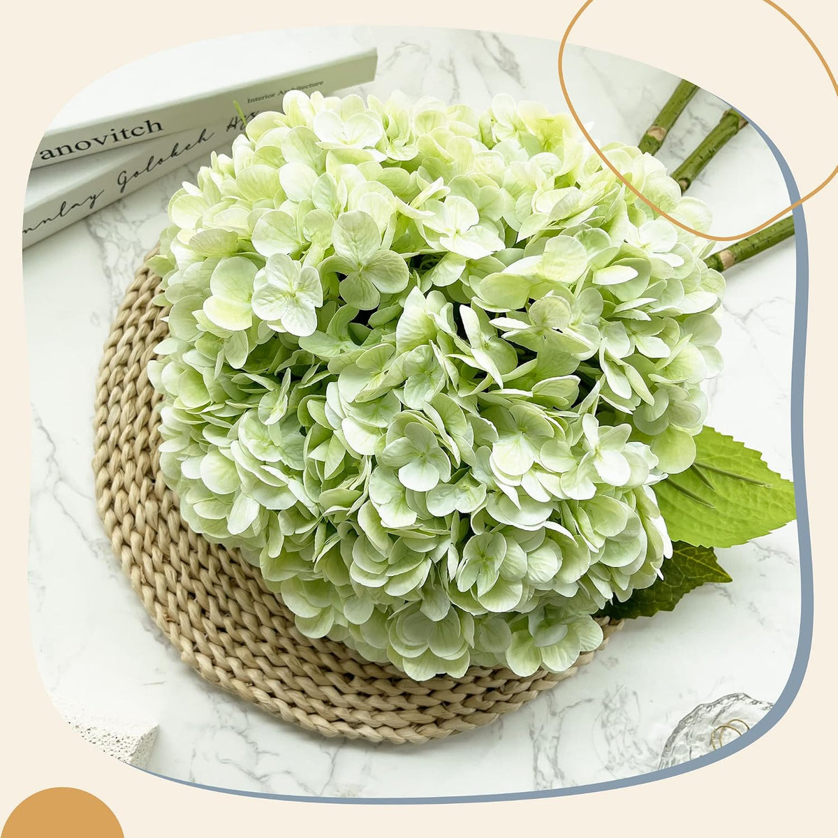 Flores de hortensias artificiales de color verde claro de 21 pulgad...