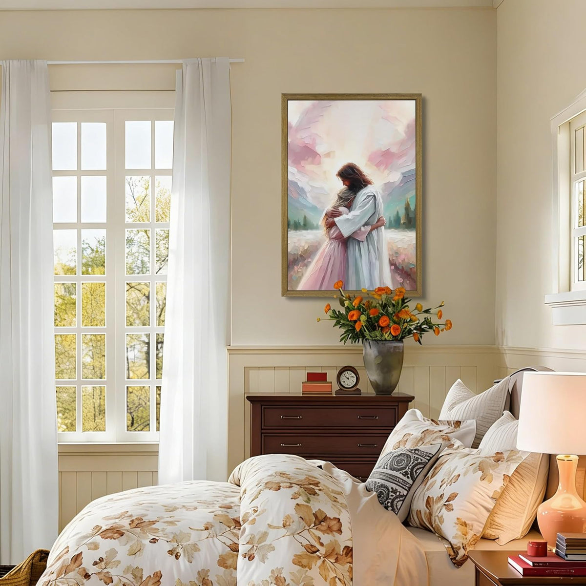 Arte de pared de Jesús rosa, lienzo cristiano para decoración de pa...