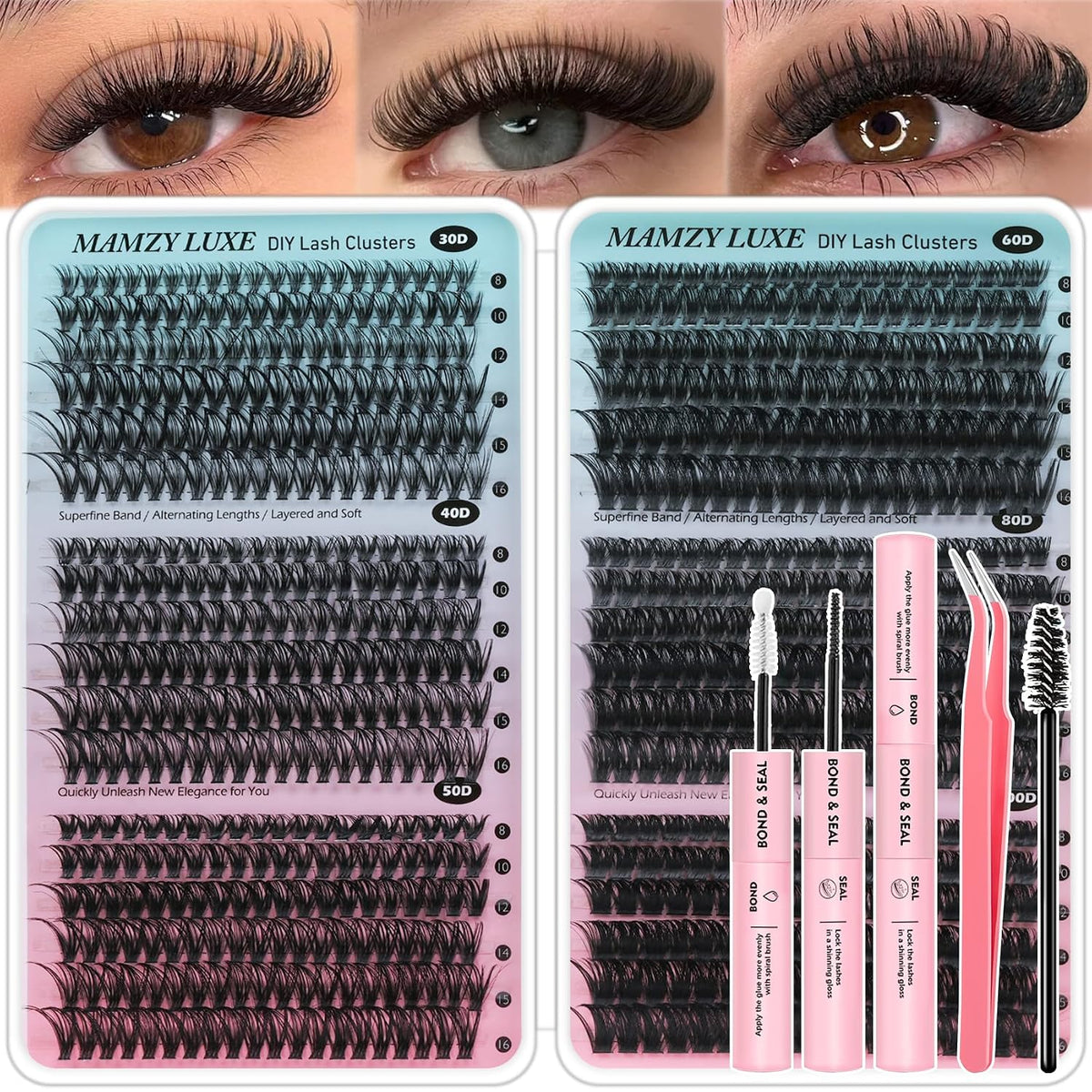 Kit de 708 extensiones de pestañas individuales en racimo 30D+40D+5...