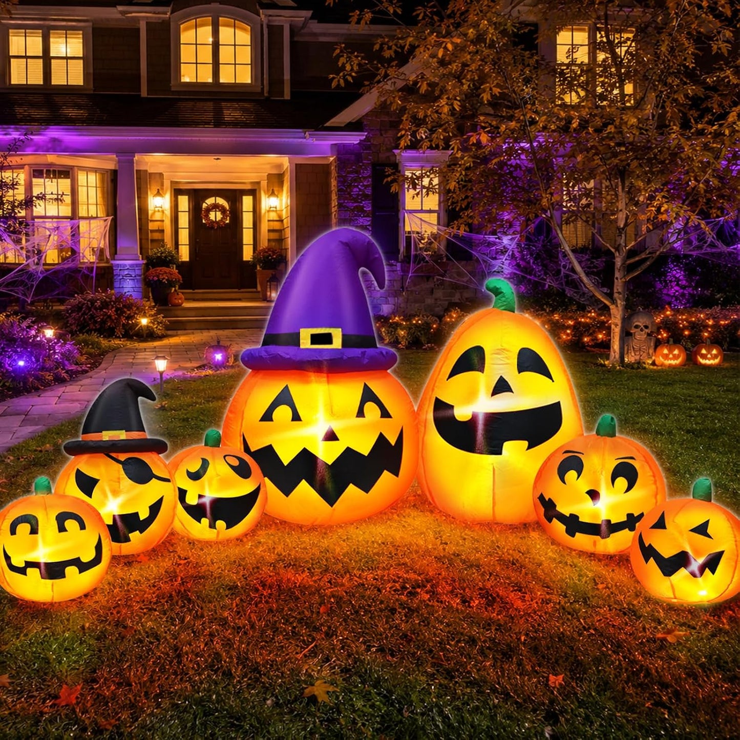 Calabazas inflables de Halloween de 12 pies de largo, decoración al...
