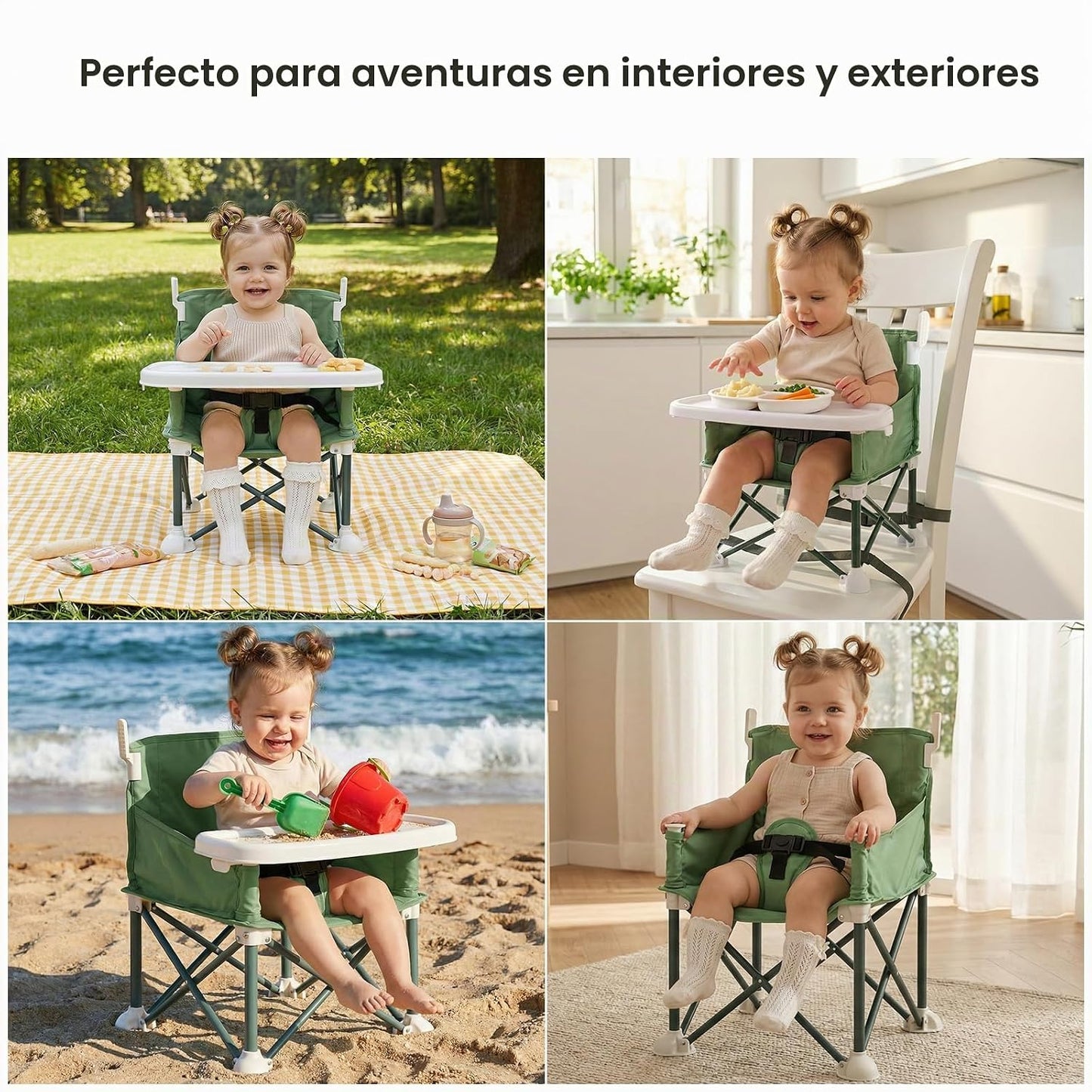 Sunchildor Asiento elevador portátil para bebé con bandeja extraíbl...