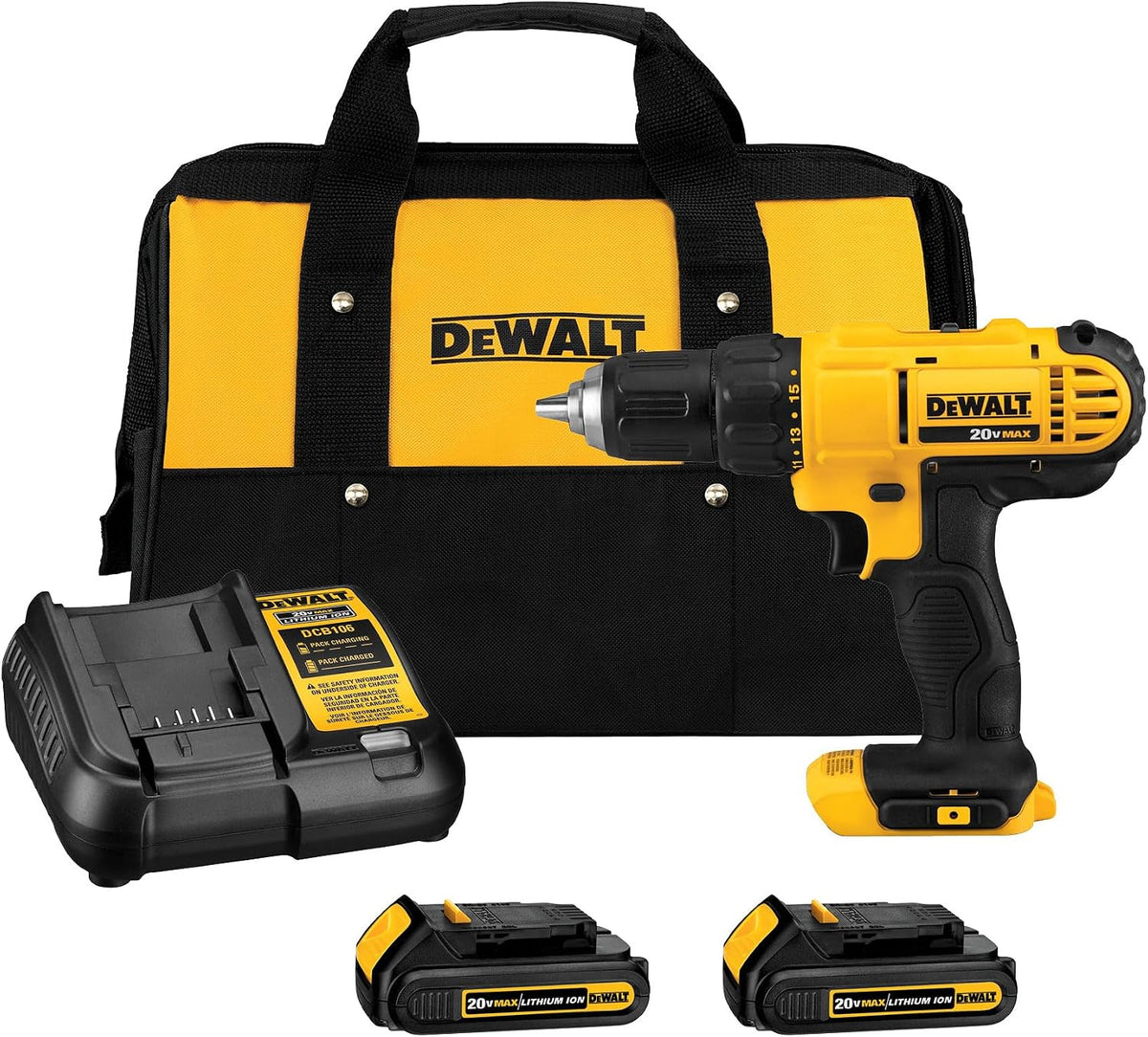 DEWALT Juego de Taladro Atornillador Inalámbrico de 20V Max, 2 Velo...