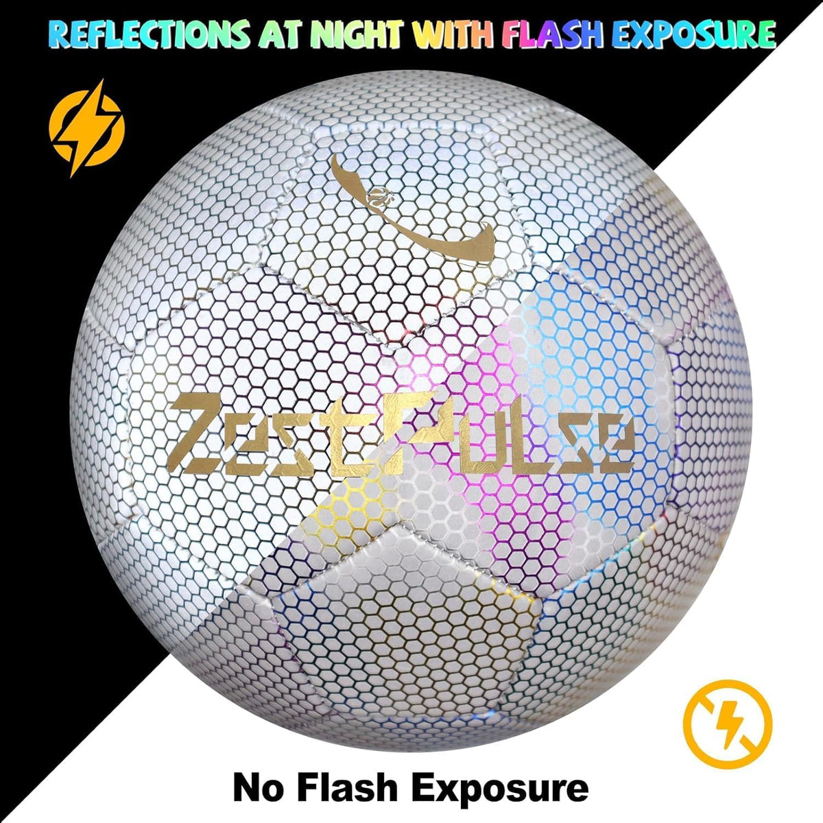 ZestPulse Balón de fútbol holográfico reflectante tamaño 3, 4 y 5 p...