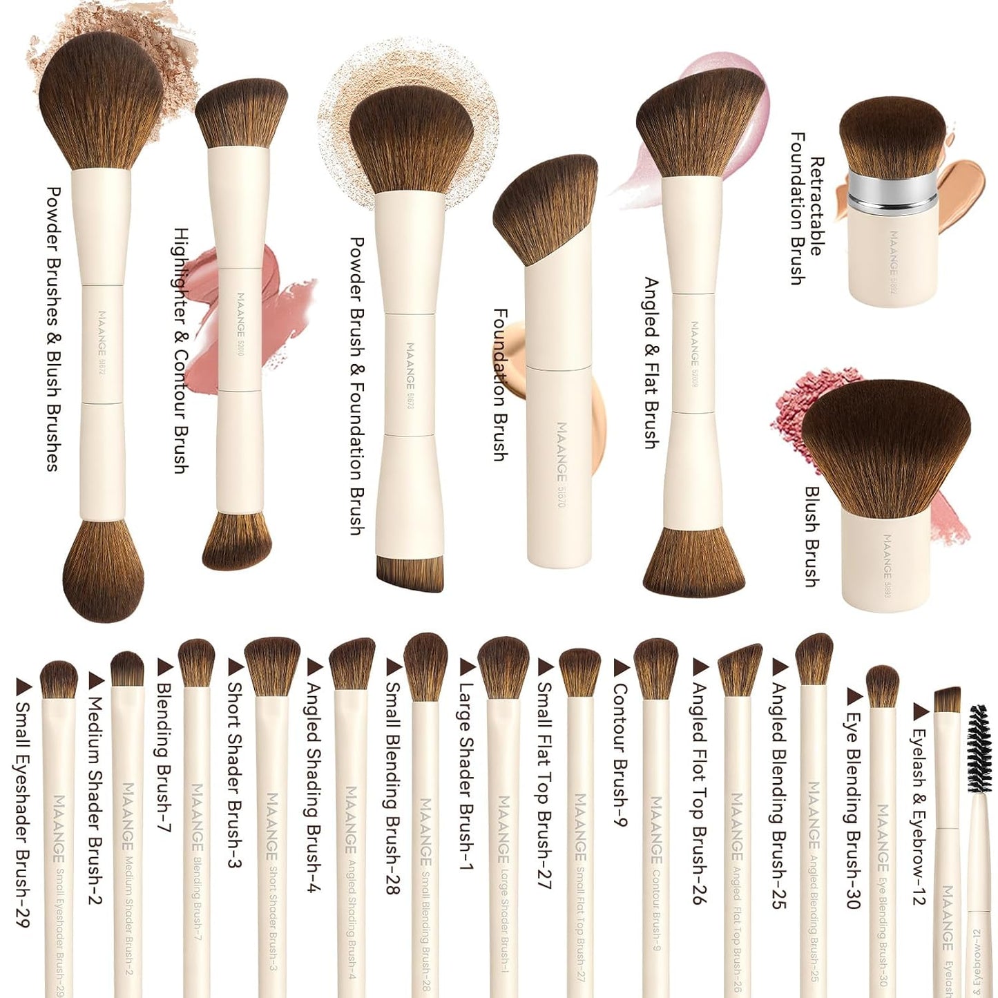MAANGE 20 brochas de maquillaje con caja de regalo, férulas de alum...