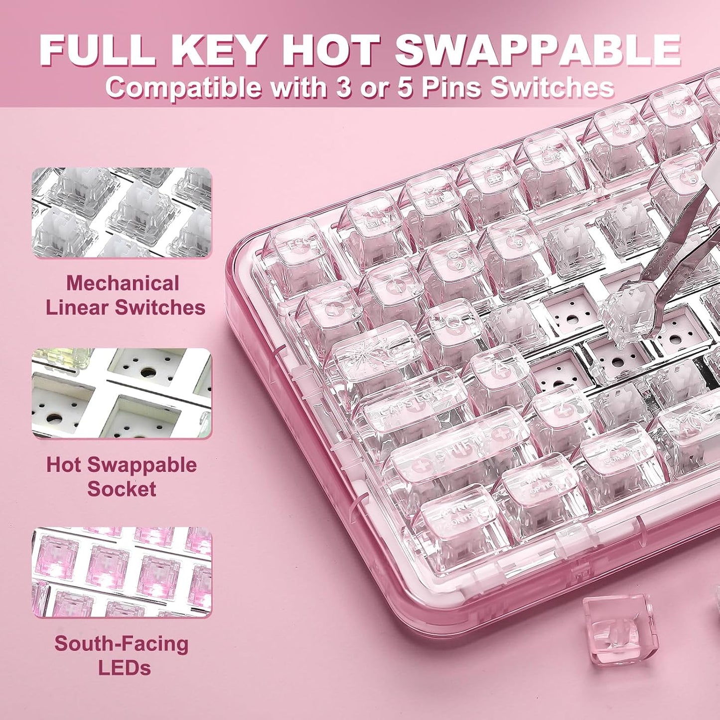 YUNZII X98 QMK\/VIA Teclado Mecánico Inalámbrico para Juegos con Pe...
