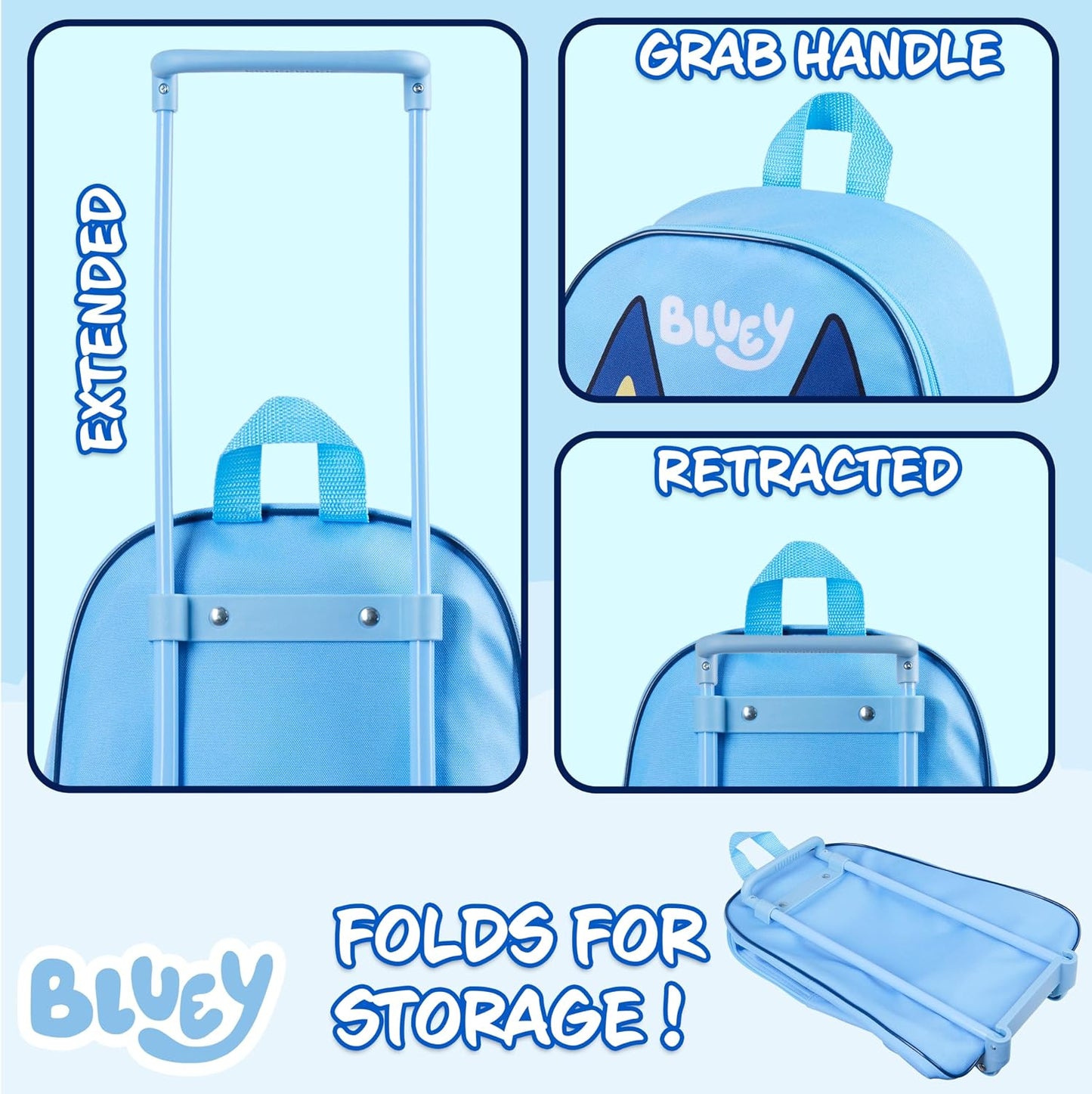 Bluey Maleta con ruedas para niños, 16 x 13 x 4 pulgadas, equipaje...