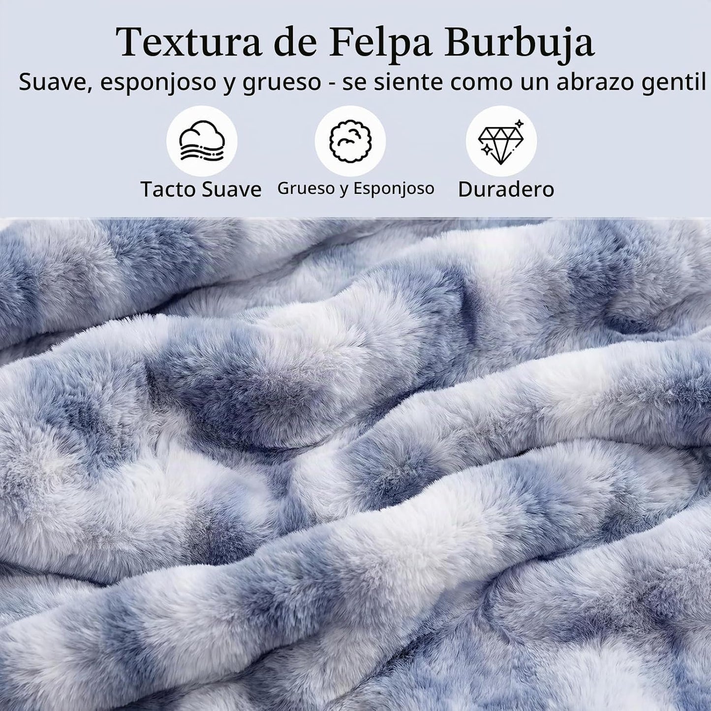 Opulapel Manta de Tiro de Piel Sintética Azul con Efecto Tie-dye Su...