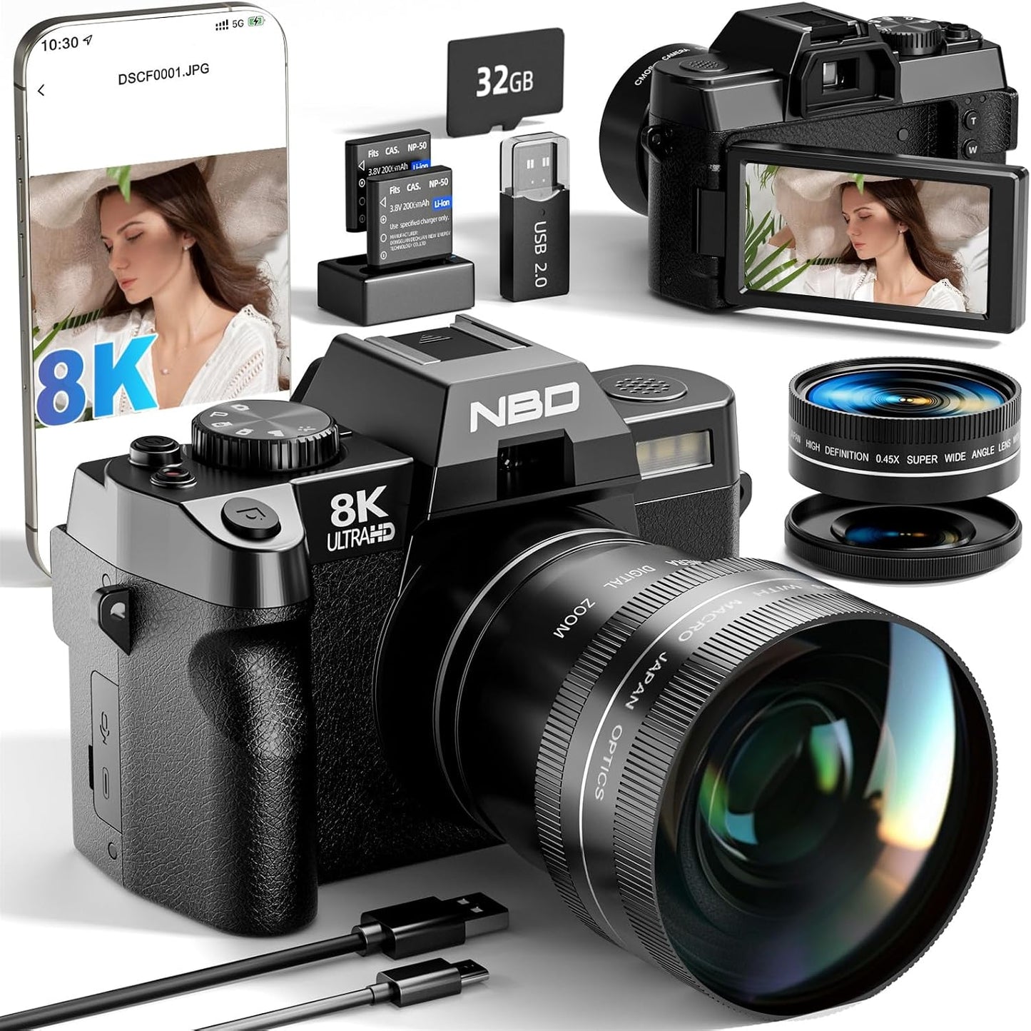 Cámaras digitales NBD 8K 64MP para fotografía, lente macro de 52 mm...