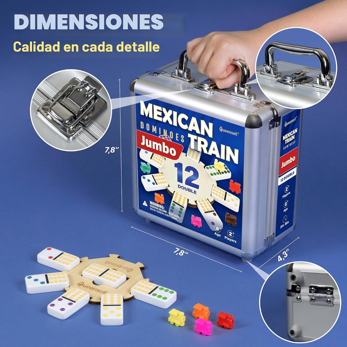 Queensell Juego de dominó de tren mexicano con azulejos gigantes, j...
