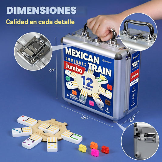Queensell Juego de dominó de tren mexicano con azulejos gigantes, j...