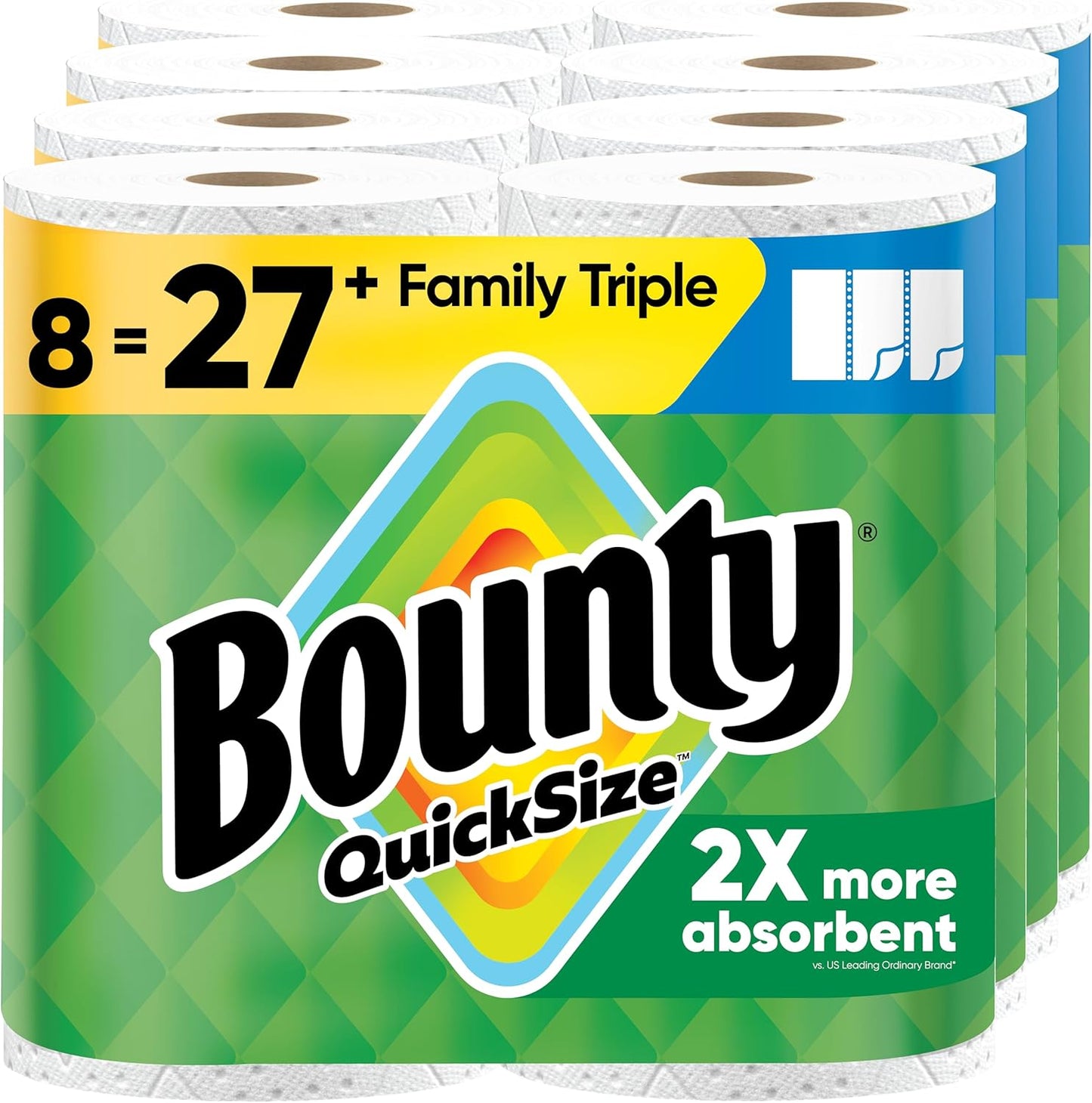 Bounty Quick-Size - Toallas de papel, paquete familiar de 8 rollos...
