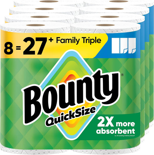 Bounty Quick-Size - Toallas de papel, paquete familiar de 8 rollos...
