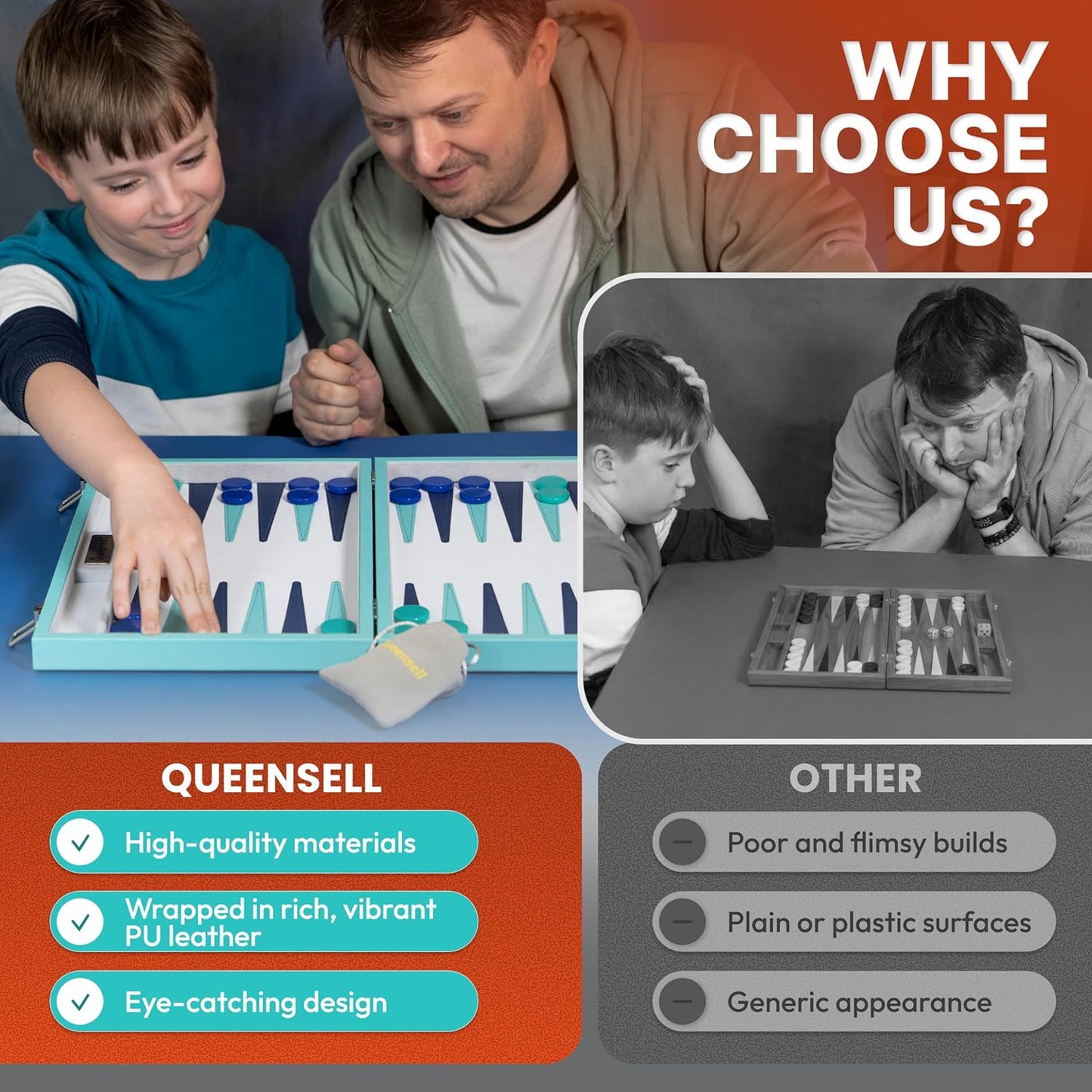 Juego de backgammon grande turquesa para adultos, juego de mesa clá...
