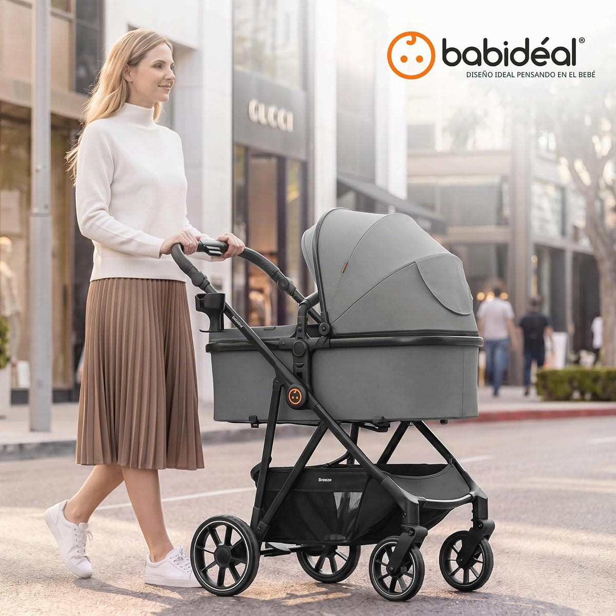 Babideal Cochecito de bebé para recién nacido y niño, plegado con u...