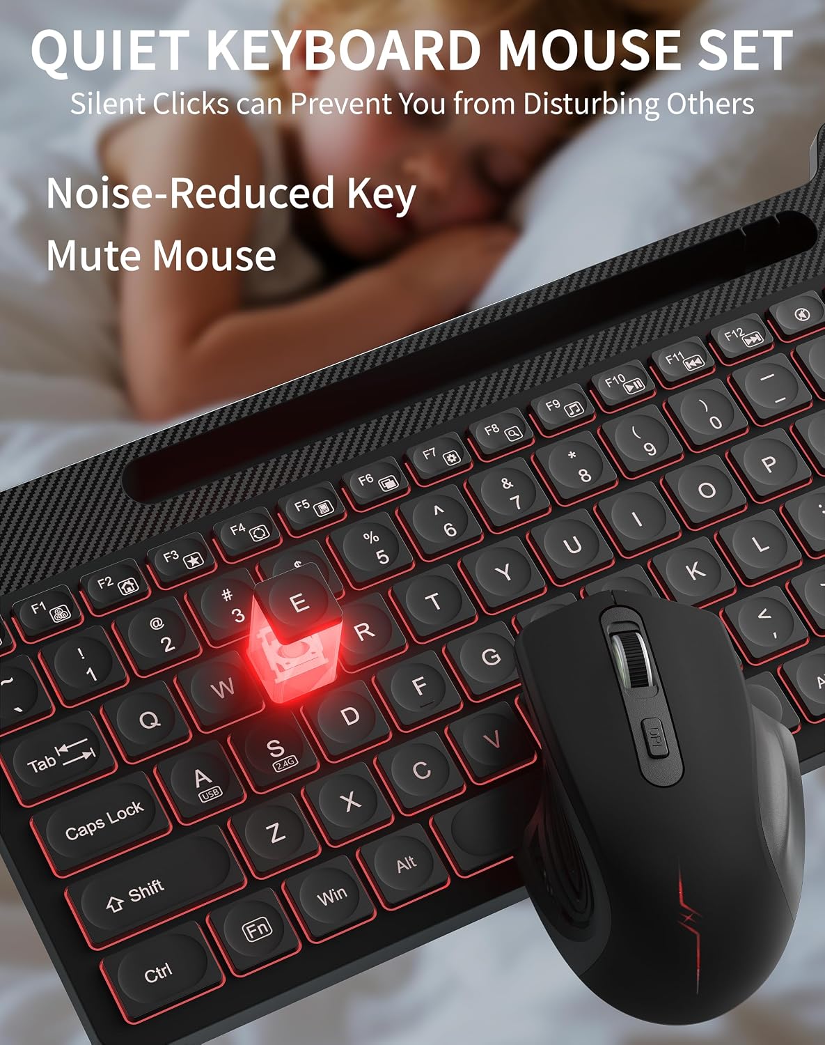 Combo de teclado y mouse inalámbricos, teclado ergonómico silencios...